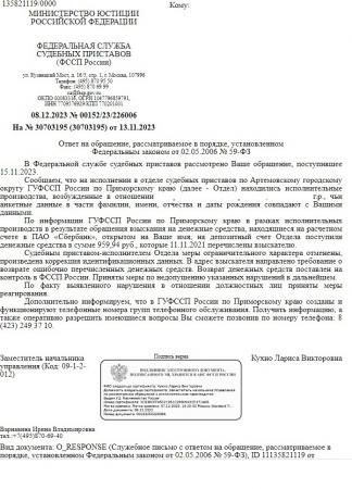 Жительнице Московской области удалось привлечь к ответственности приставов из Приморского края